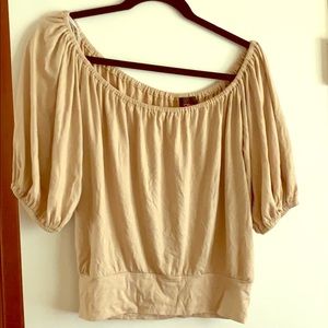 Bebe pleated tan shirt